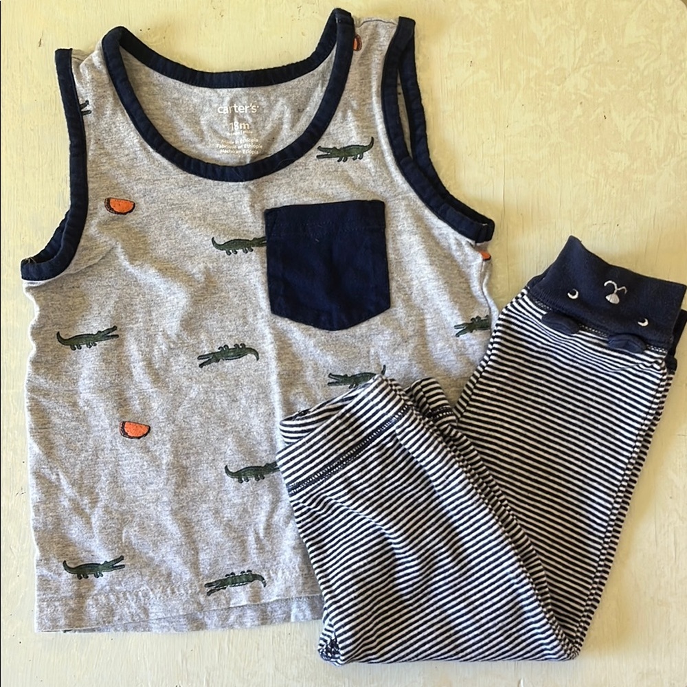 Carter’s Gray and Navy Tank Top and Striped Pants Set 18m